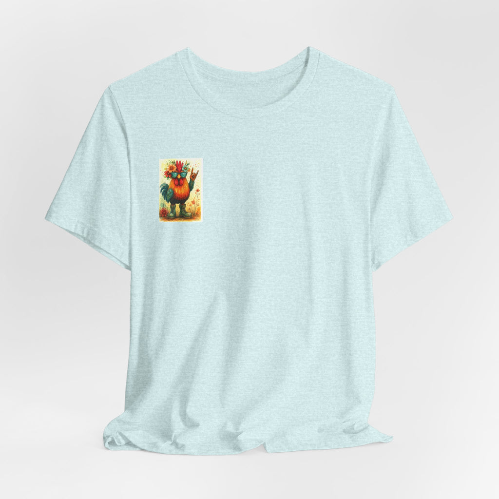 Cool Chicken Chick T-Shirt — Colorful Floral Rooster Graphic Tee