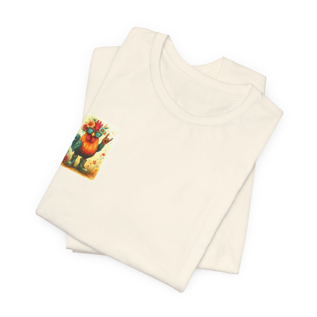 Cool Chicken Chick T-Shirt — Colorful Floral Rooster Graphic Tee