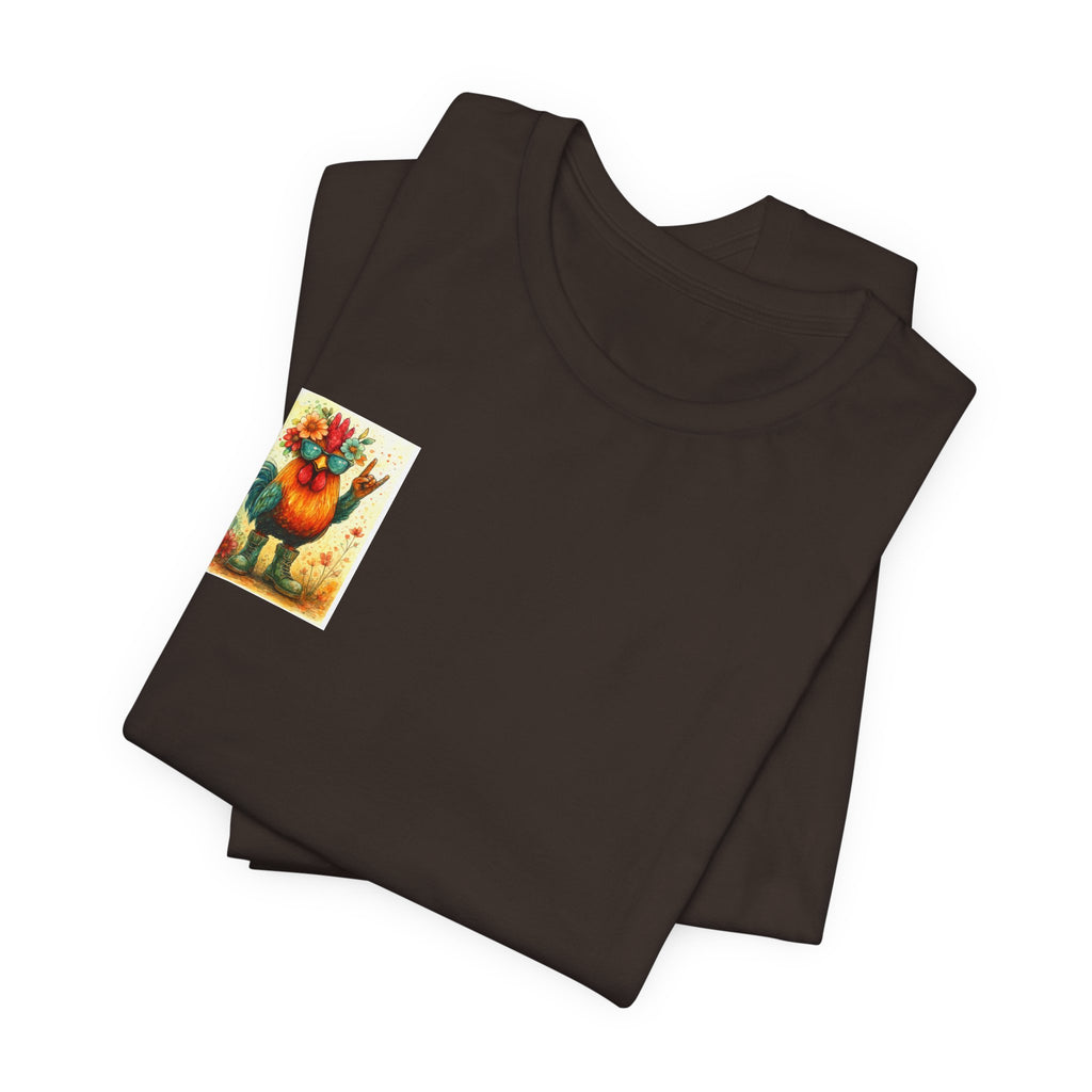 Cool Chicken Chick T-Shirt — Colorful Floral Rooster Graphic Tee