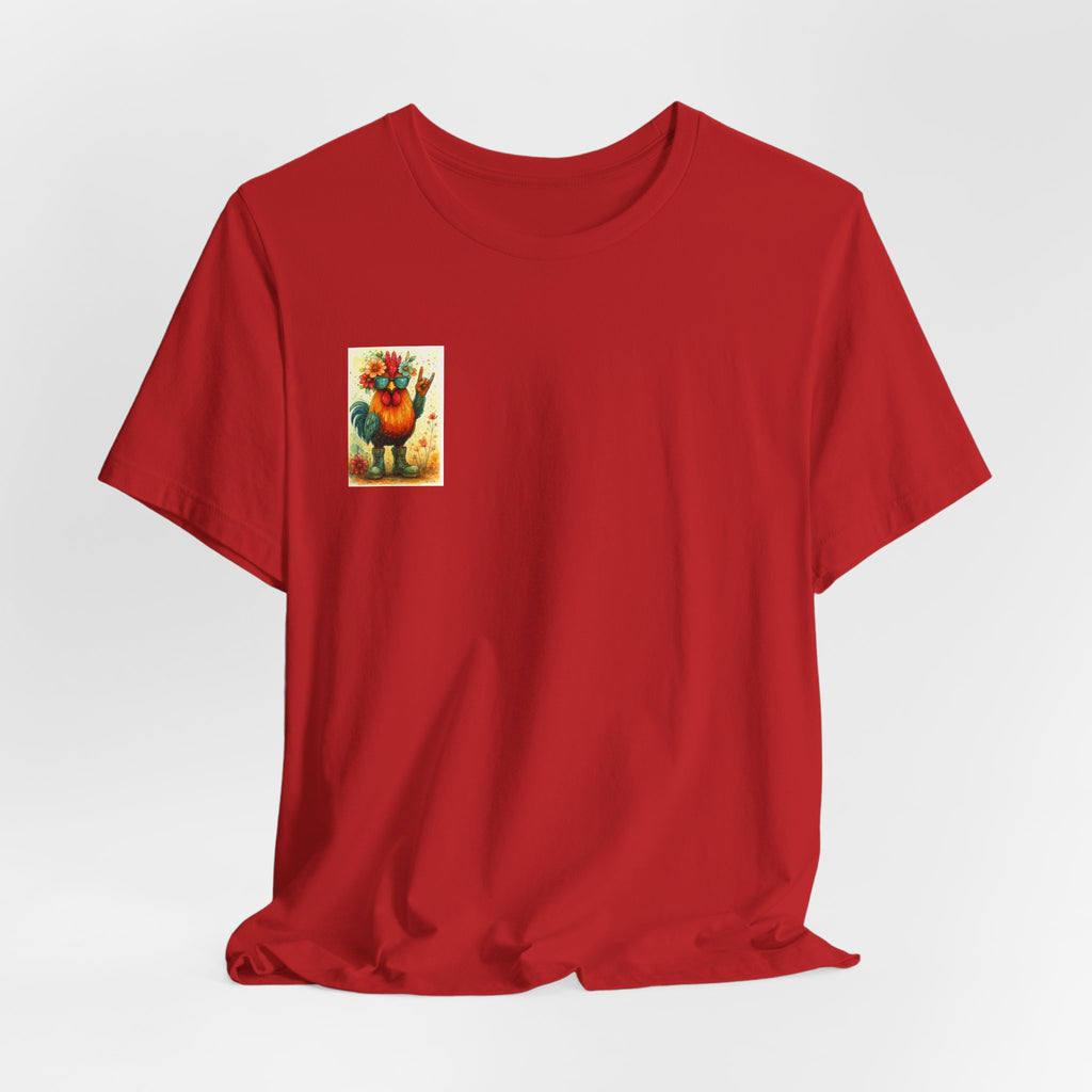 Cool Chicken Chick T-Shirt — Colorful Floral Rooster Graphic Tee