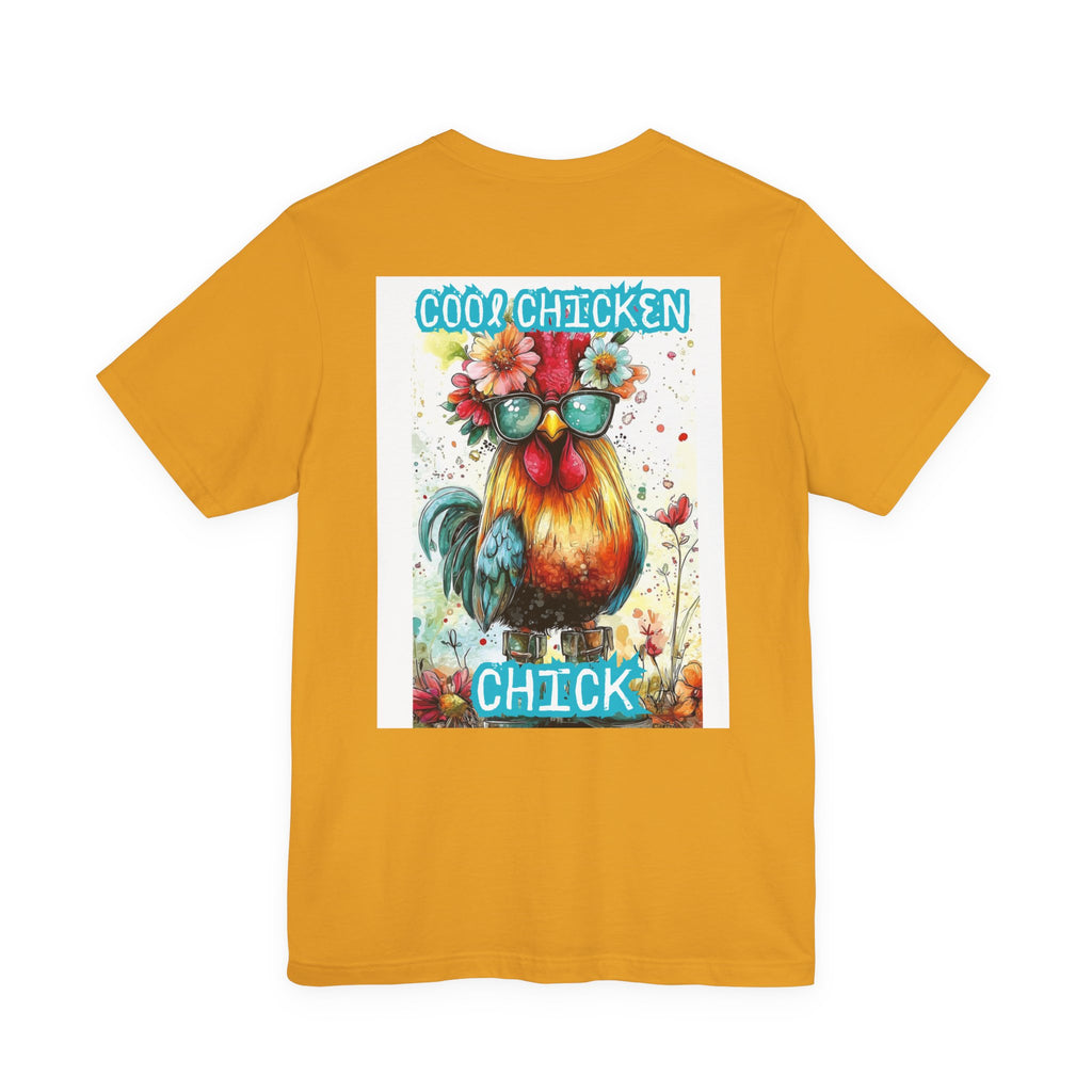 Cool Chicken Chick T-Shirt — Colorful Floral Rooster Graphic Tee