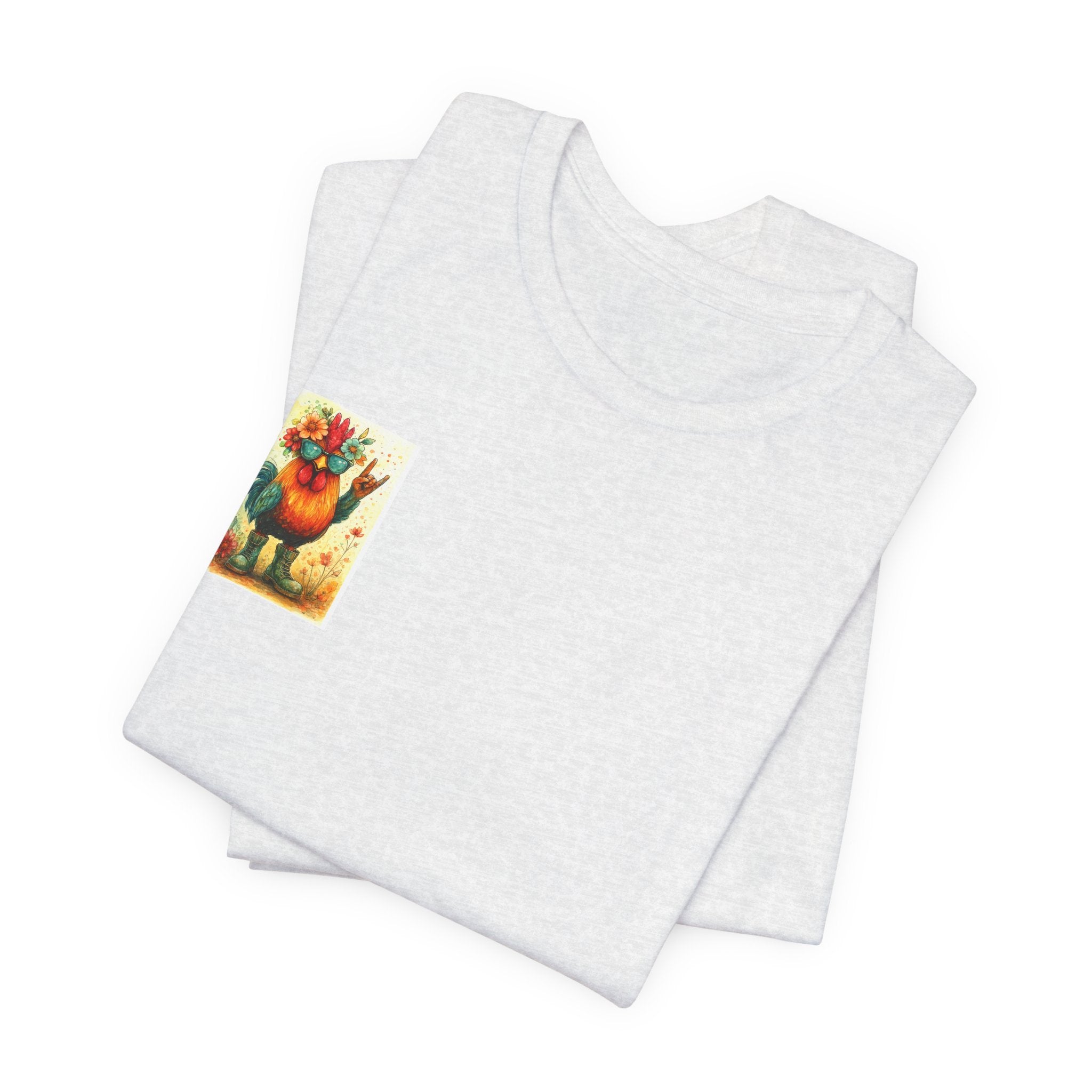Cool Chicken Chick T-Shirt — Colorful Floral Rooster Graphic Tee