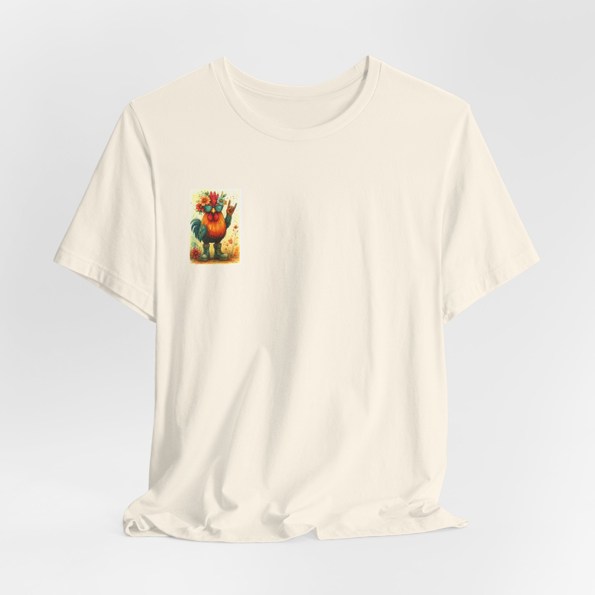 Cool Chicken Chick T-Shirt — Colorful Floral Rooster Graphic Tee