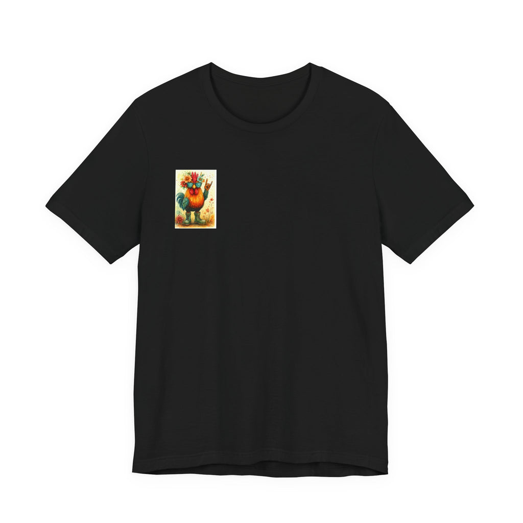 Cool Chicken Chick T-Shirt — Colorful Floral Rooster Graphic Tee