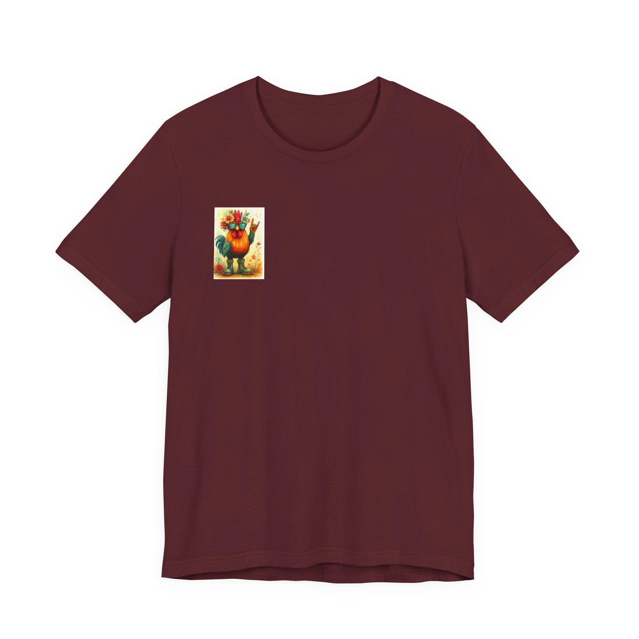 Cool Chicken Chick T-Shirt — Colorful Floral Rooster Graphic Tee