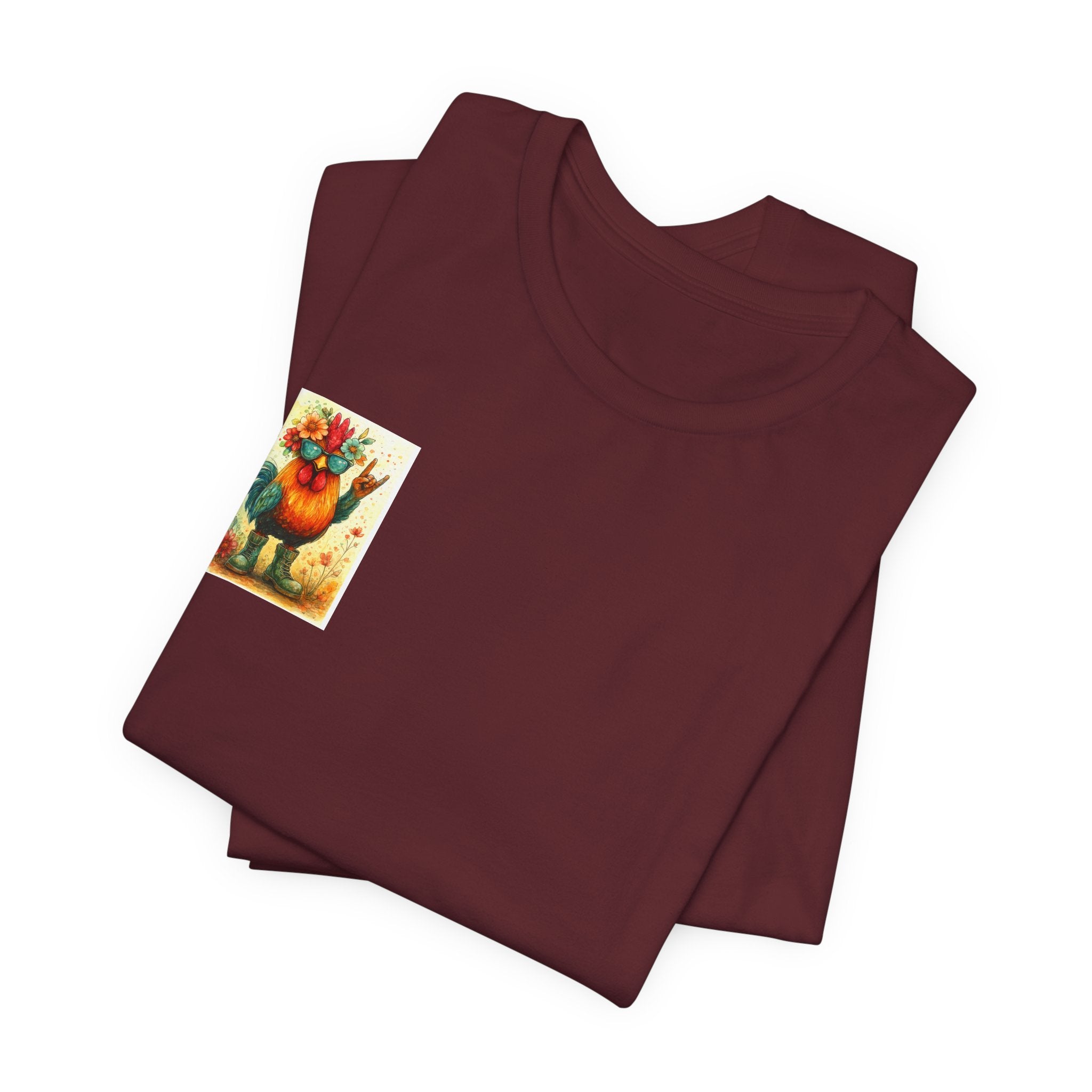 Cool Chicken Chick T-Shirt — Colorful Floral Rooster Graphic Tee
