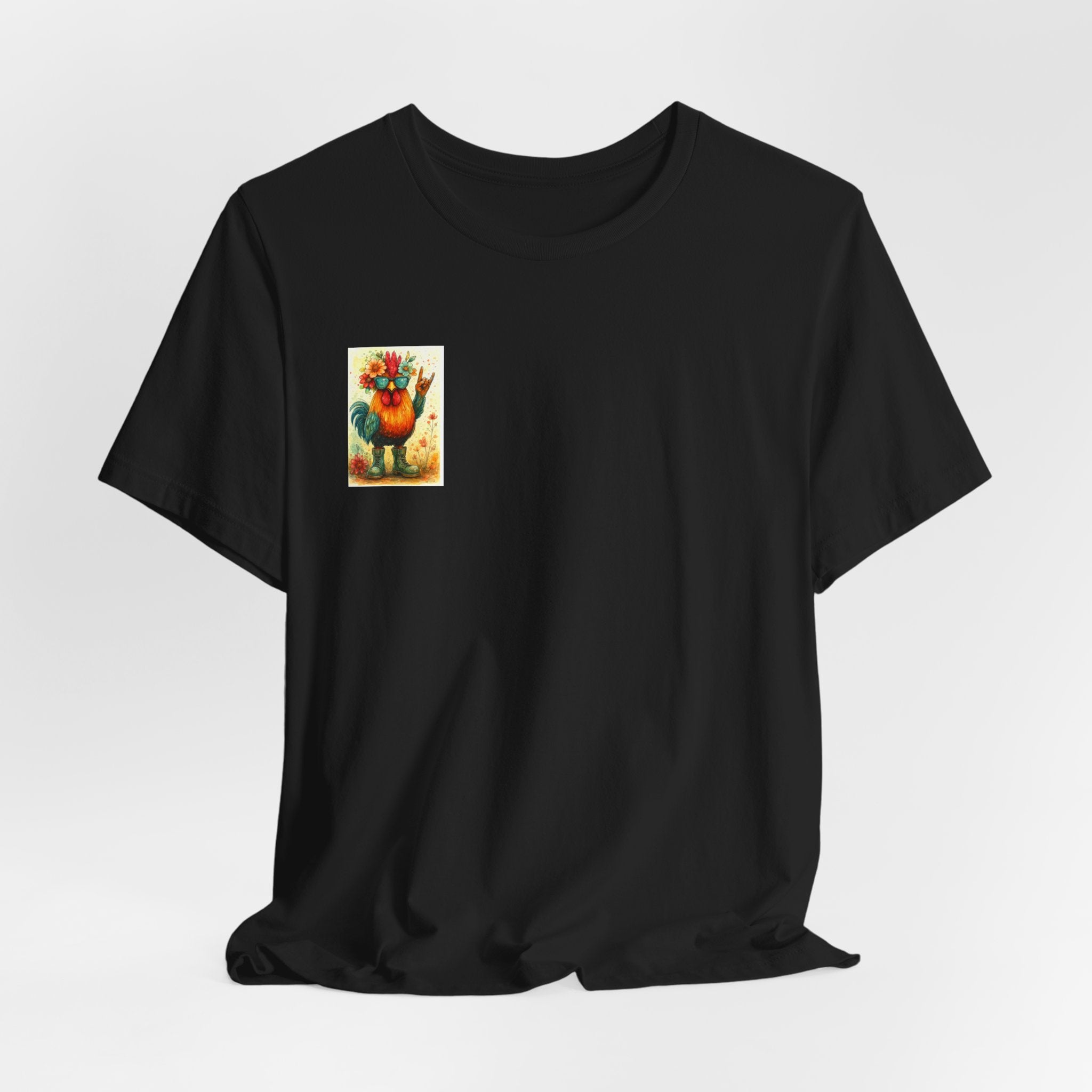 Cool Chicken Chick T-Shirt — Colorful Floral Rooster Graphic Tee