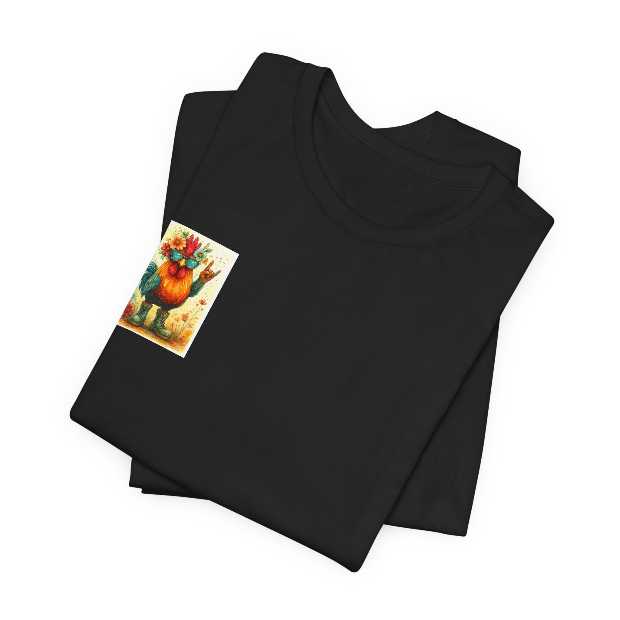 Cool Chicken Chick T-Shirt — Colorful Floral Rooster Graphic Tee