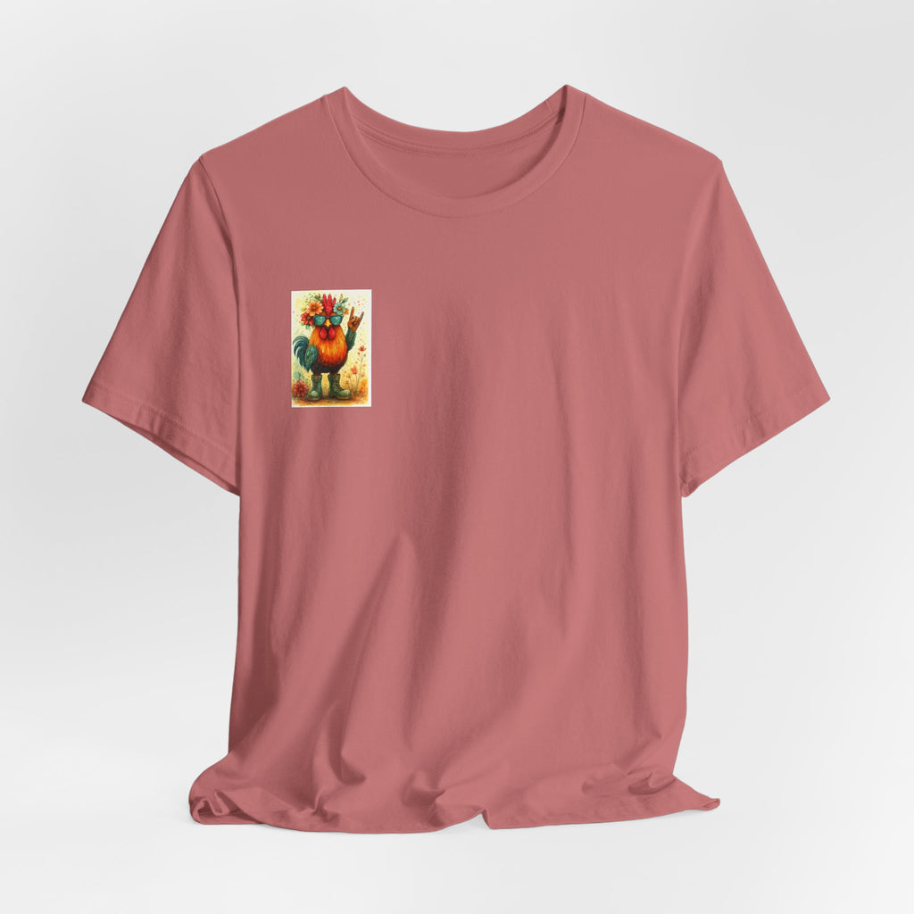 Cool Chicken Chick T-Shirt — Colorful Floral Rooster Graphic Tee