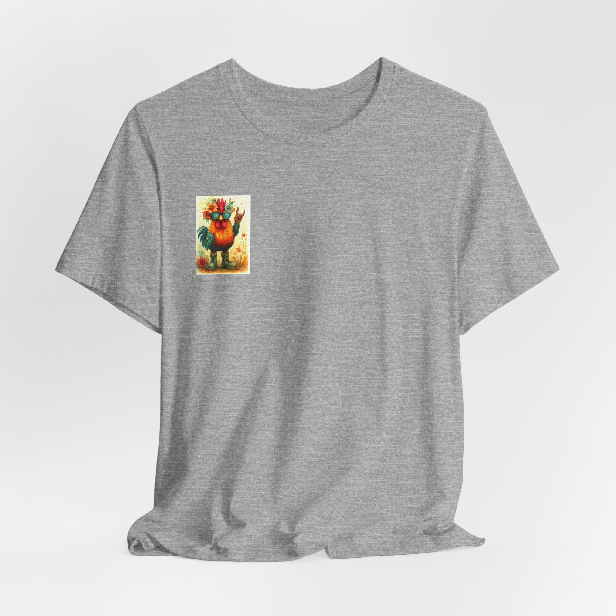 Cool Chicken Chick T-Shirt — Colorful Floral Rooster Graphic Tee