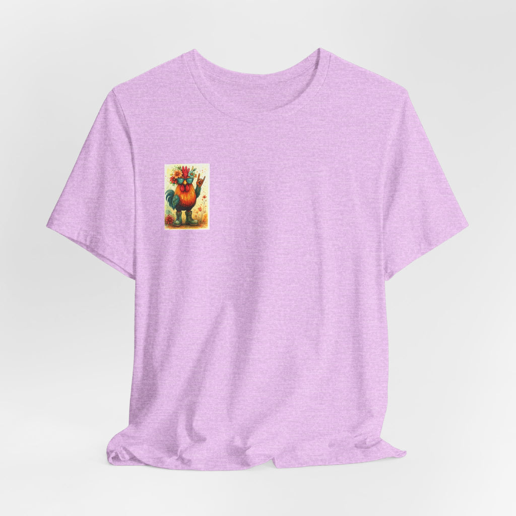 Cool Chicken Chick T-Shirt — Colorful Floral Rooster Graphic Tee