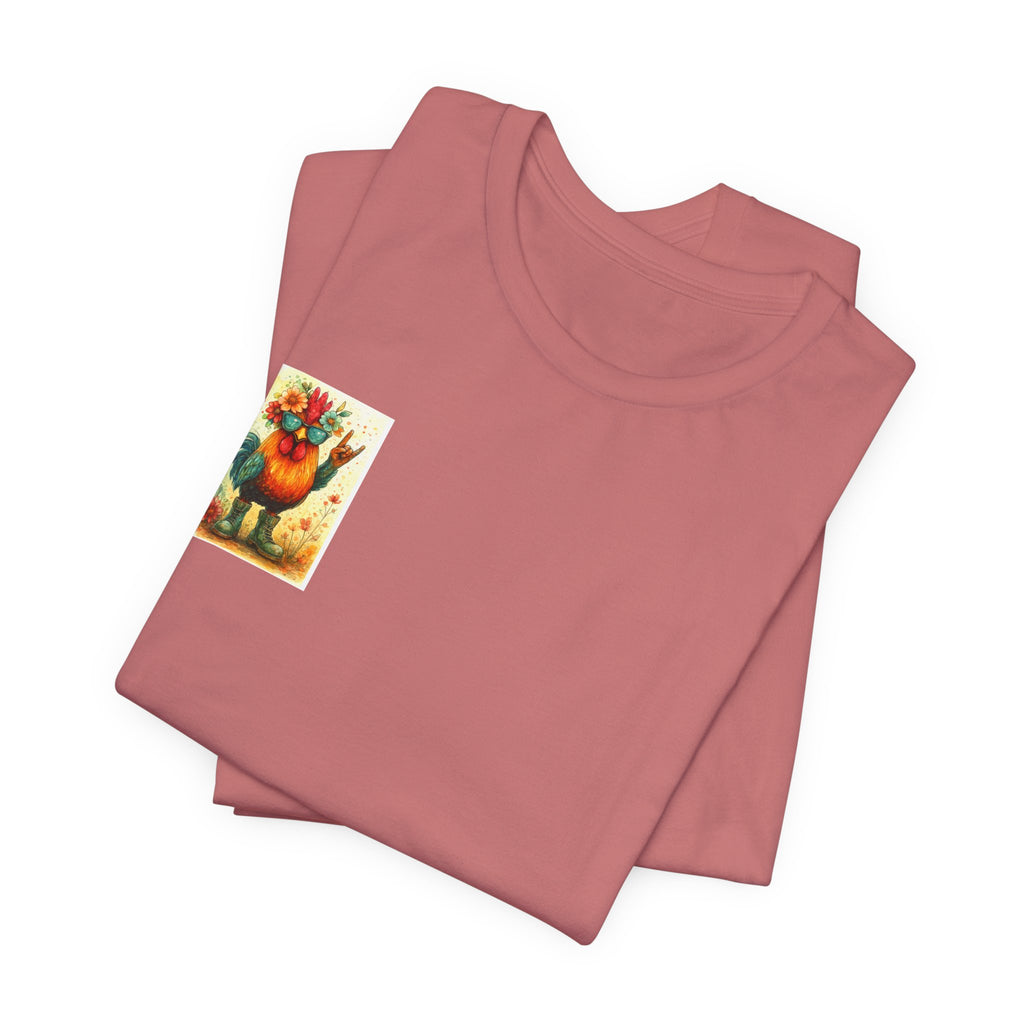 Cool Chicken Chick T-Shirt — Colorful Floral Rooster Graphic Tee