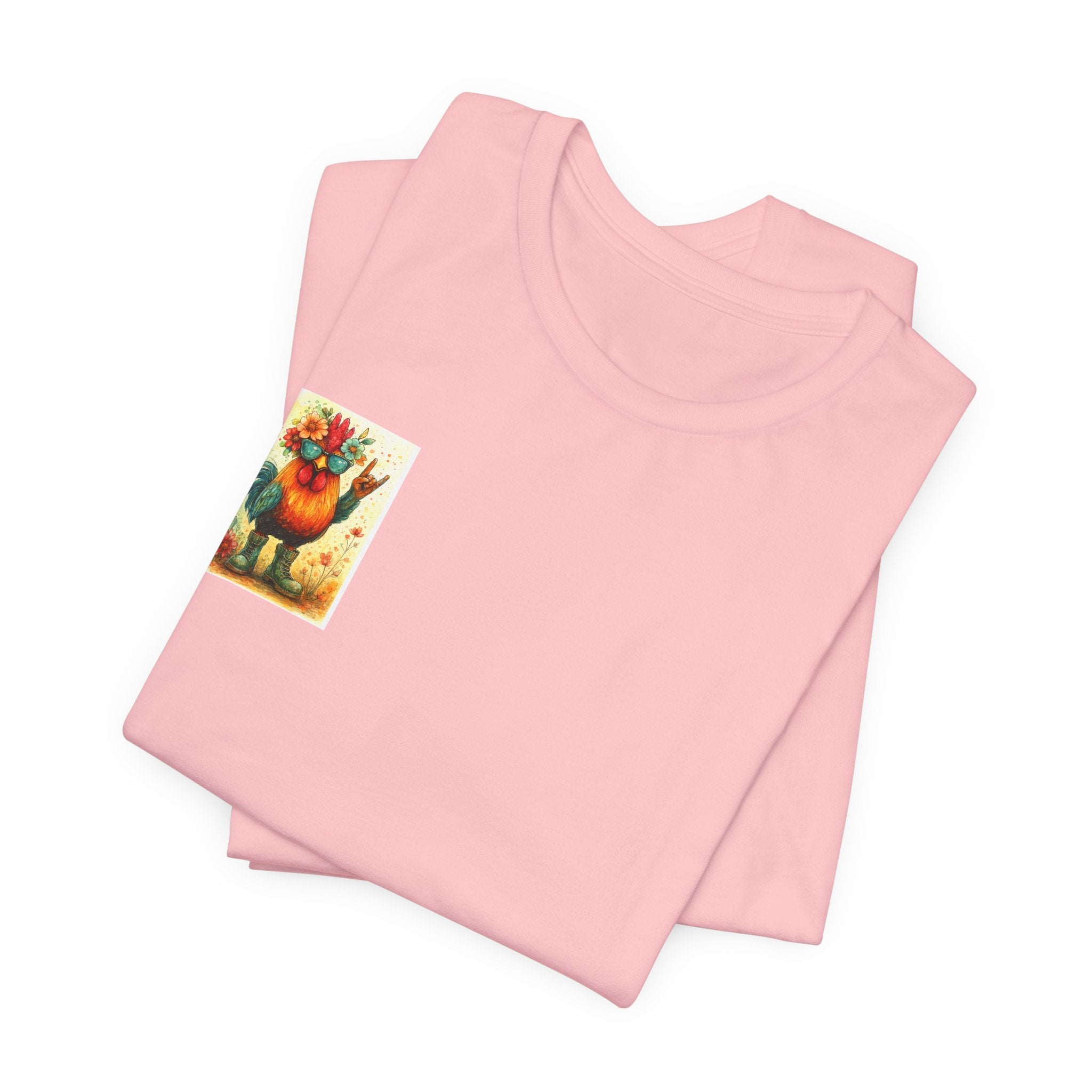 Cool Chicken Chick T-Shirt — Colorful Floral Rooster Graphic Tee