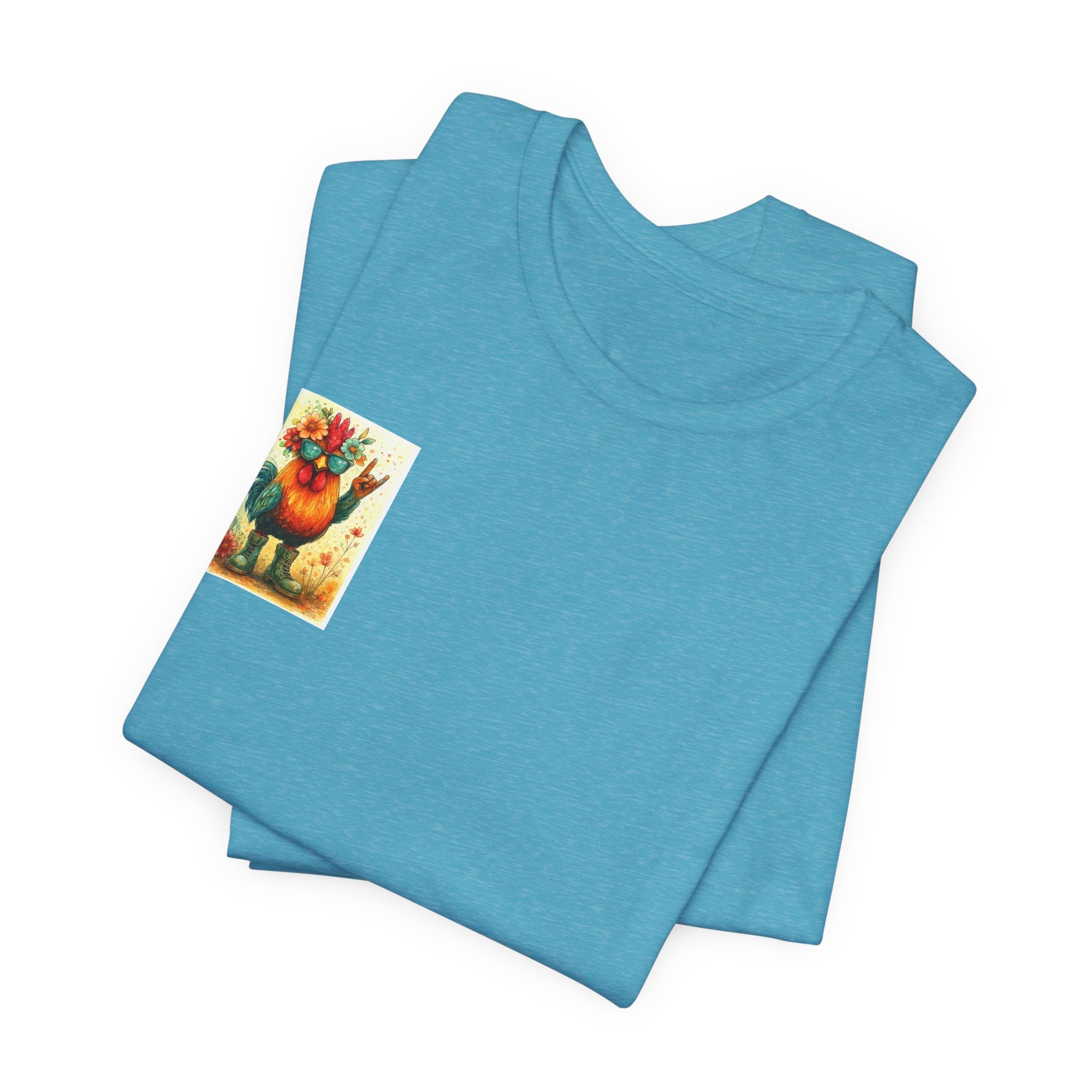 Cool Chicken Chick T-Shirt — Colorful Floral Rooster Graphic Tee
