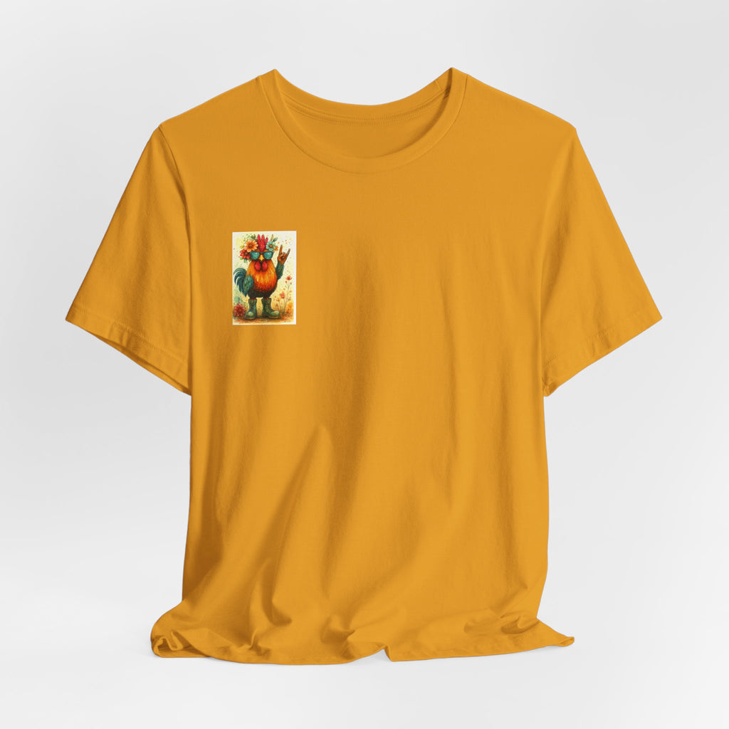 Cool Chicken Chick T-Shirt — Colorful Floral Rooster Graphic Tee