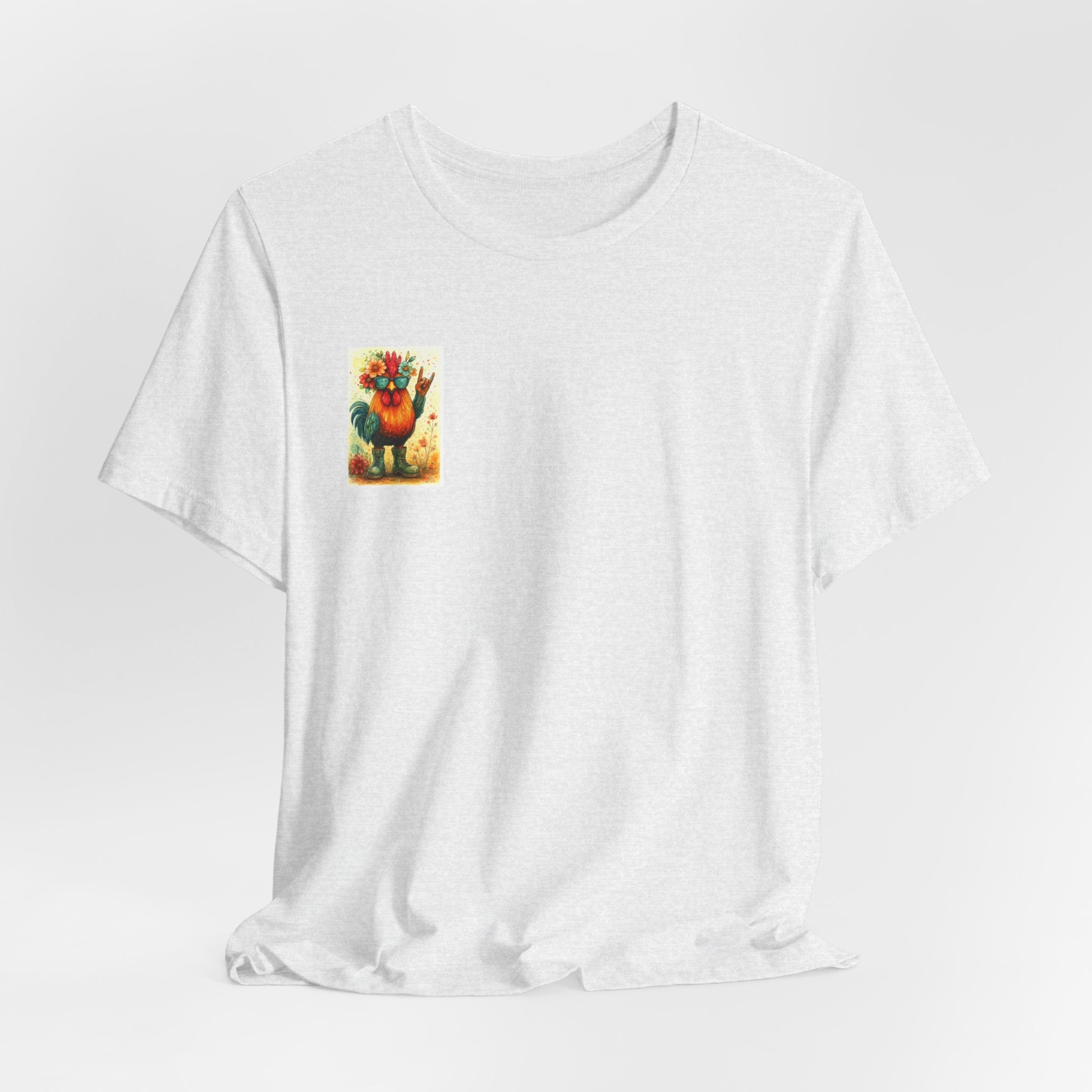 Cool Chicken Chick T-Shirt — Colorful Floral Rooster Graphic Tee