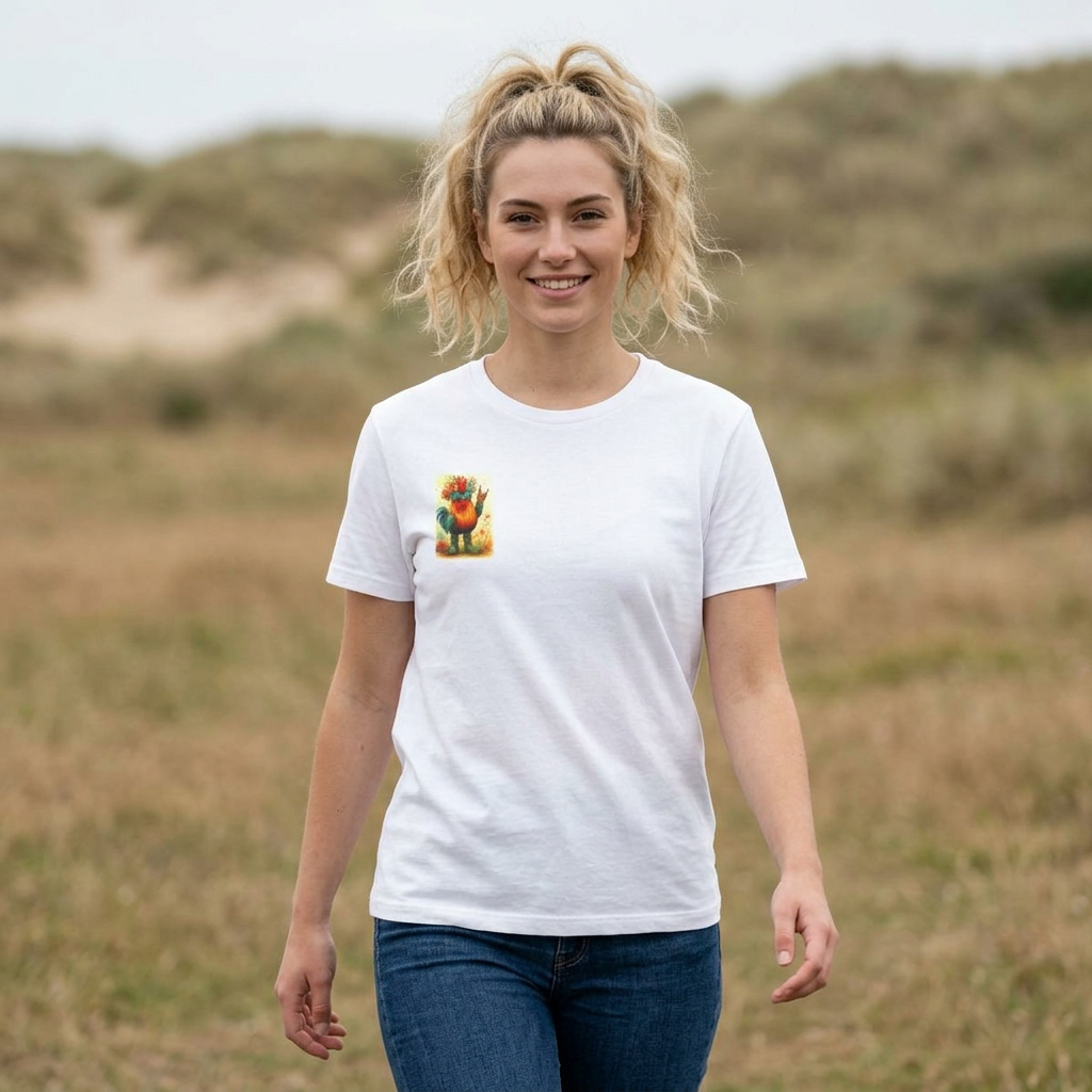 Cool Chicken Chick T-Shirt — Colorful Floral Rooster Graphic Tee