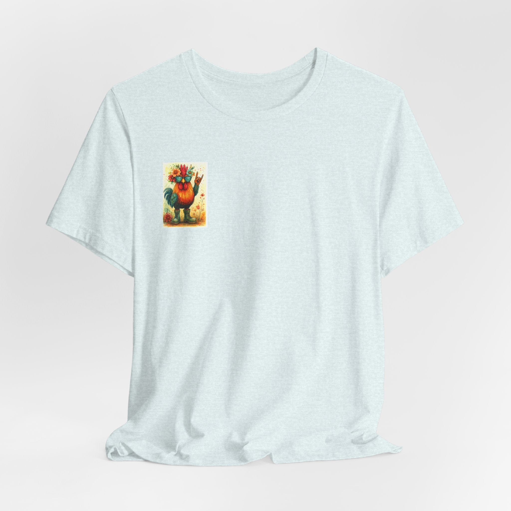 Cool Chicken Chick T-Shirt — Colorful Floral Rooster Graphic Tee