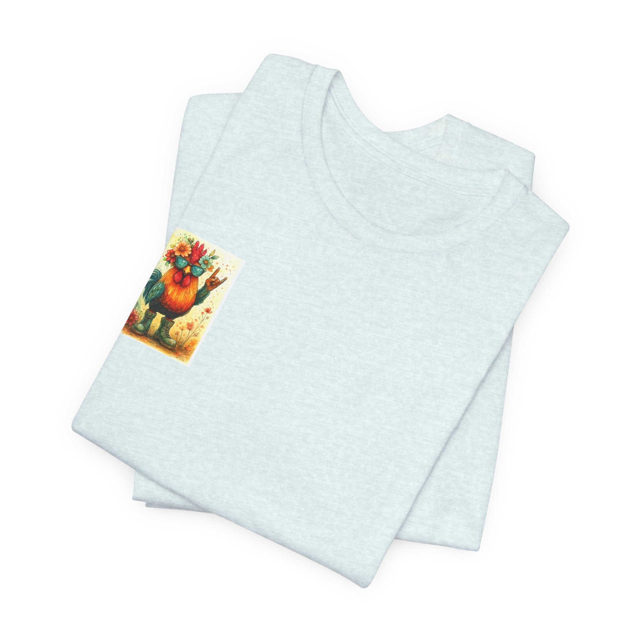Cool Chicken Chick T-Shirt — Colorful Floral Rooster Graphic Tee