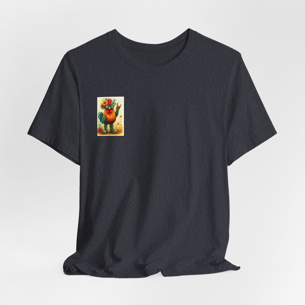 Cool Chicken Chick T-Shirt — Colorful Floral Rooster Graphic Tee
