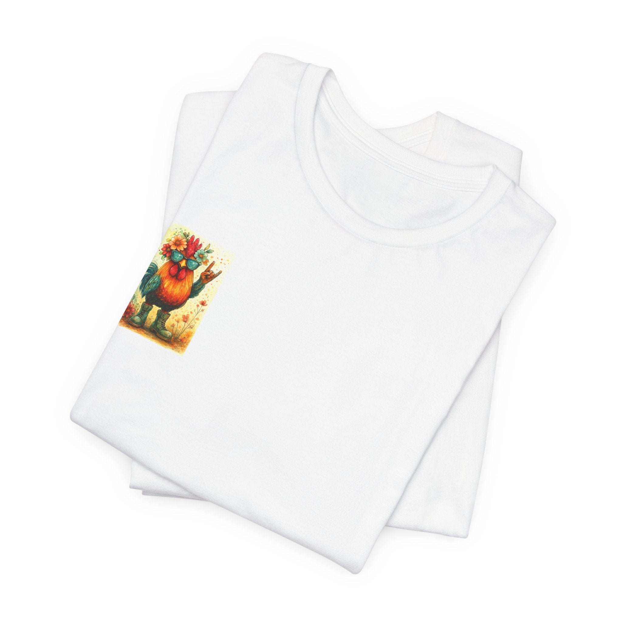 Cool Chicken Chick T-Shirt — Colorful Floral Rooster Graphic Tee