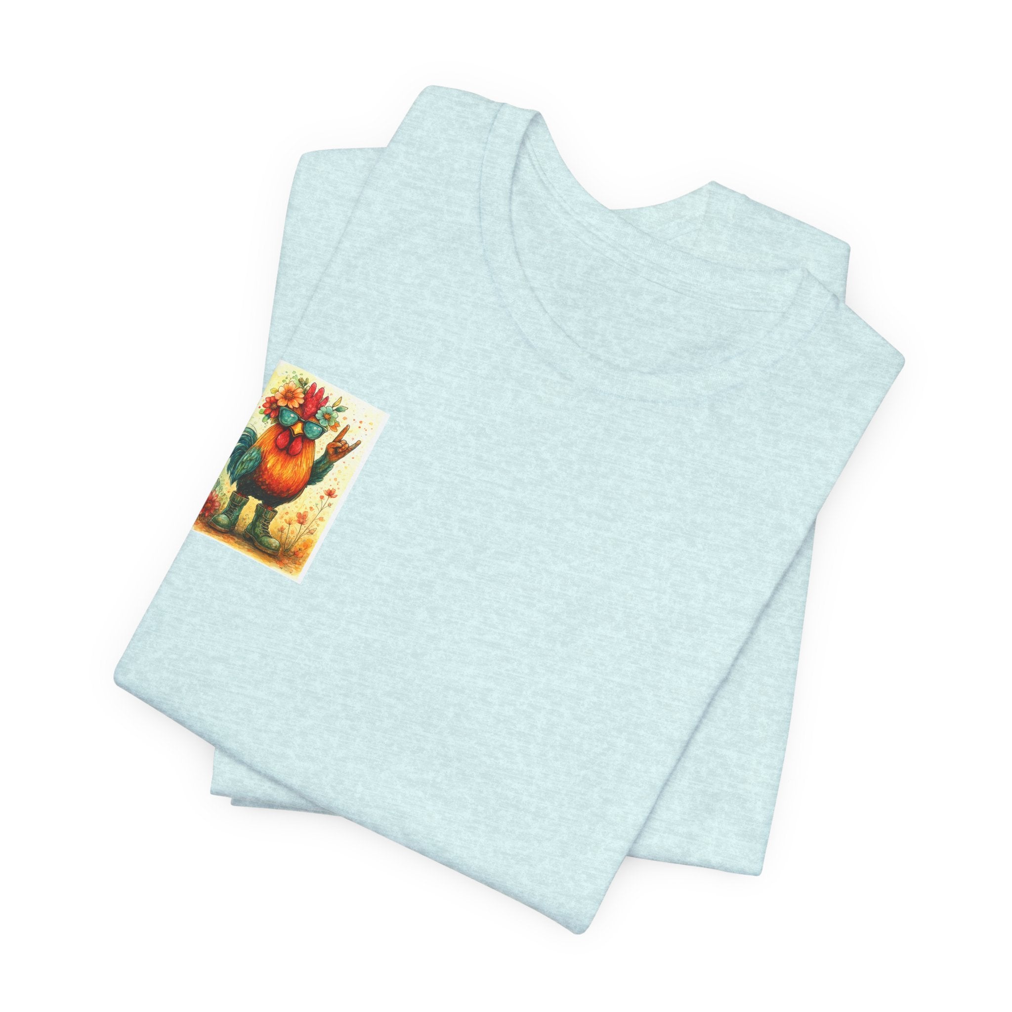 Cool Chicken Chick T-Shirt — Colorful Floral Rooster Graphic Tee
