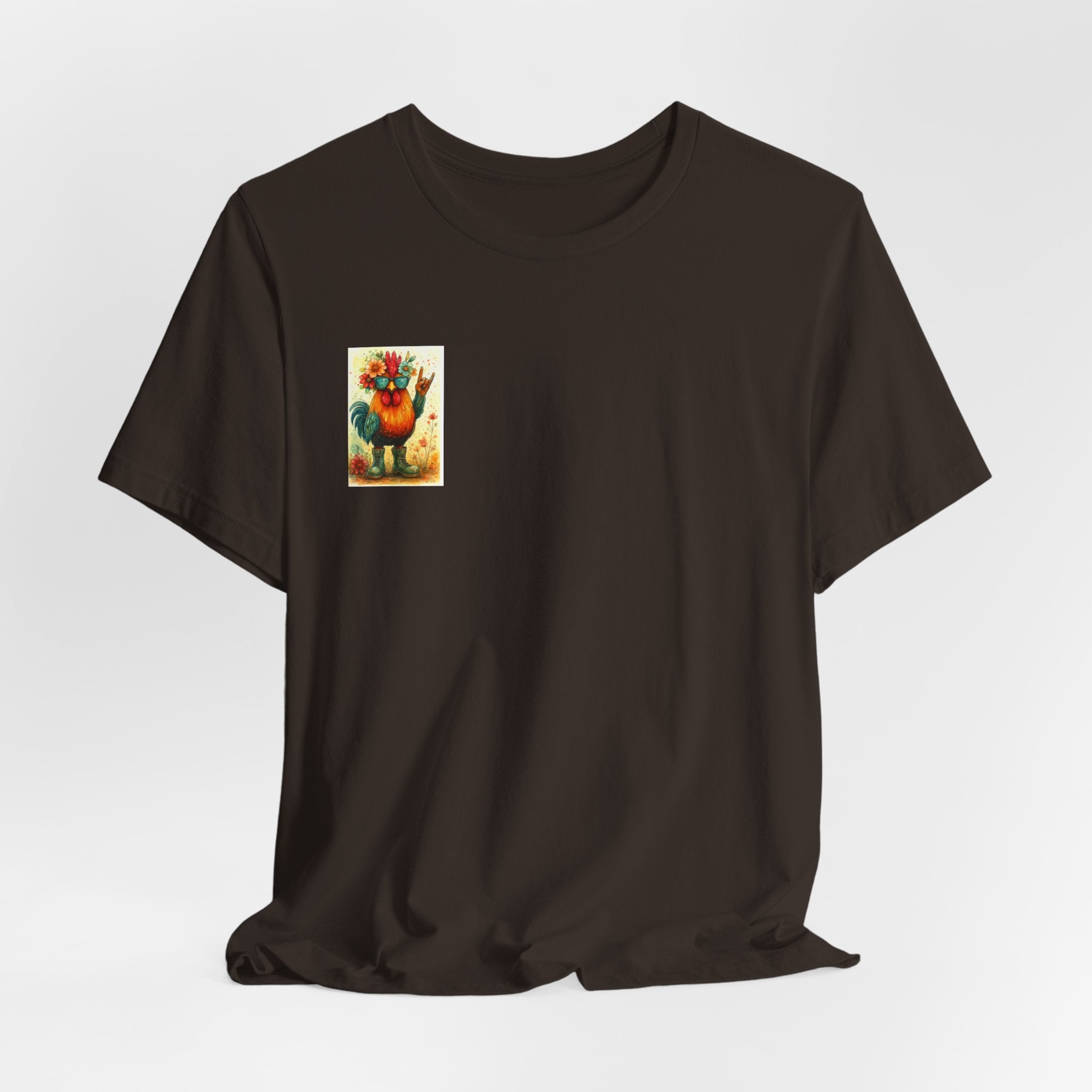 Cool Chicken Chick T-Shirt — Colorful Floral Rooster Graphic Tee