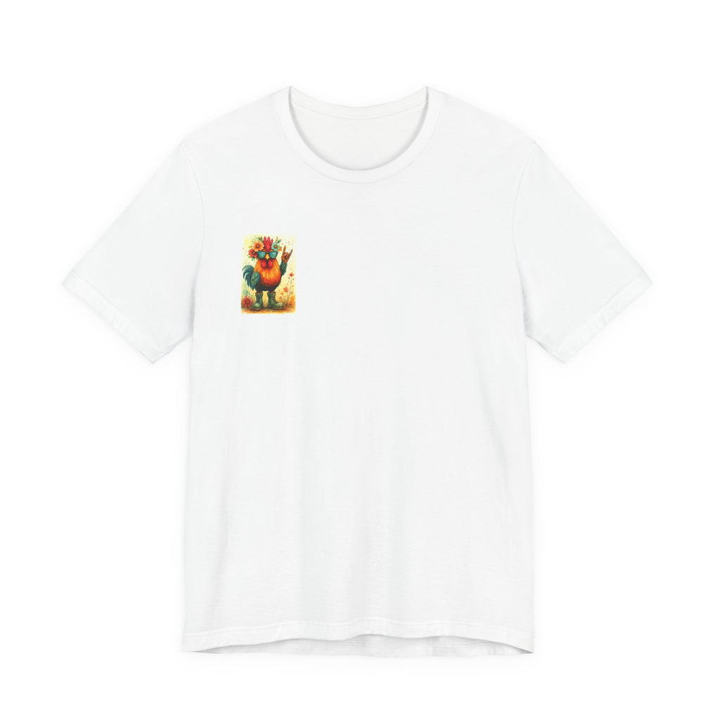 Cool Chicken Chick T-Shirt — Colorful Floral Rooster Graphic Tee