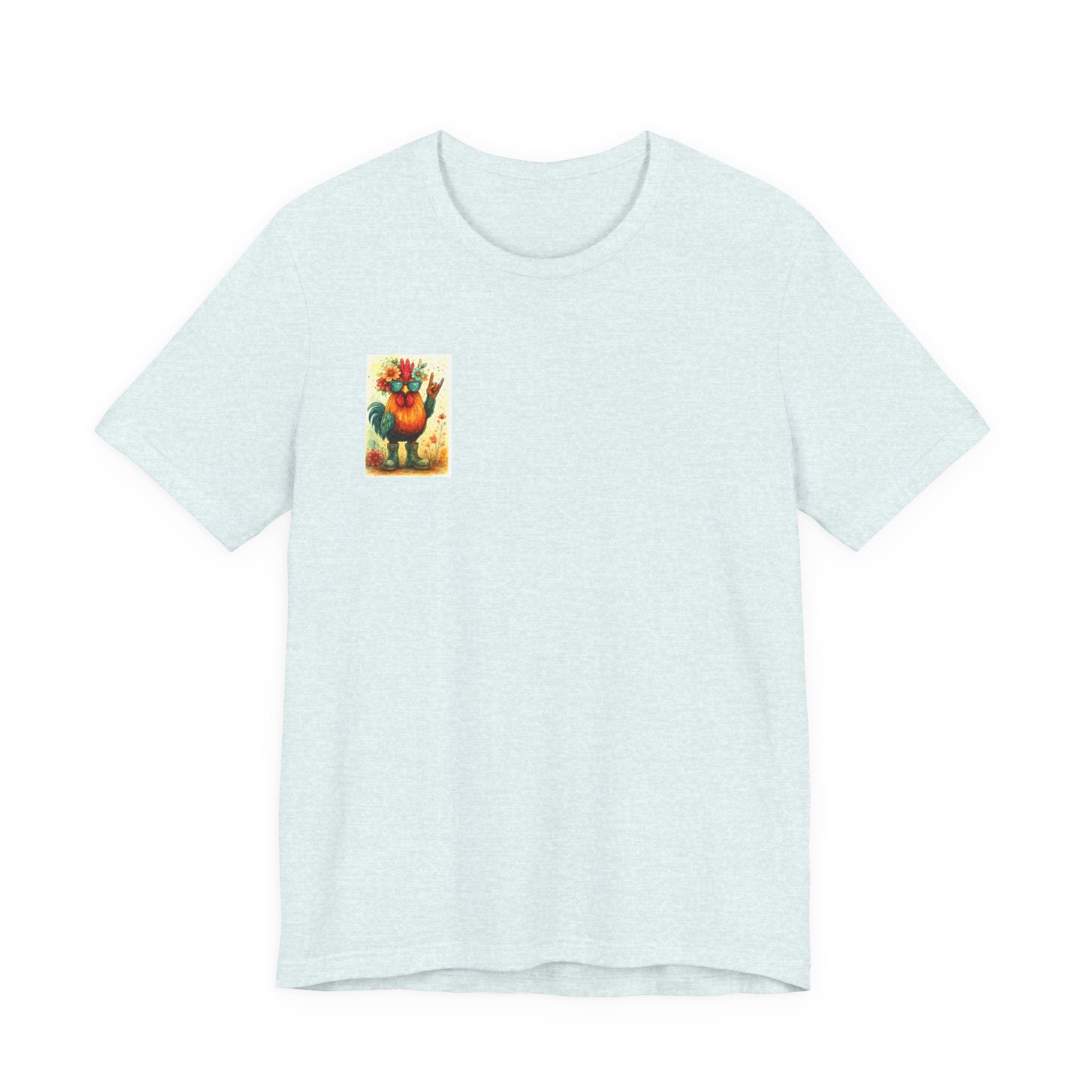 Cool Chicken Chick T-Shirt — Colorful Floral Rooster Graphic Tee