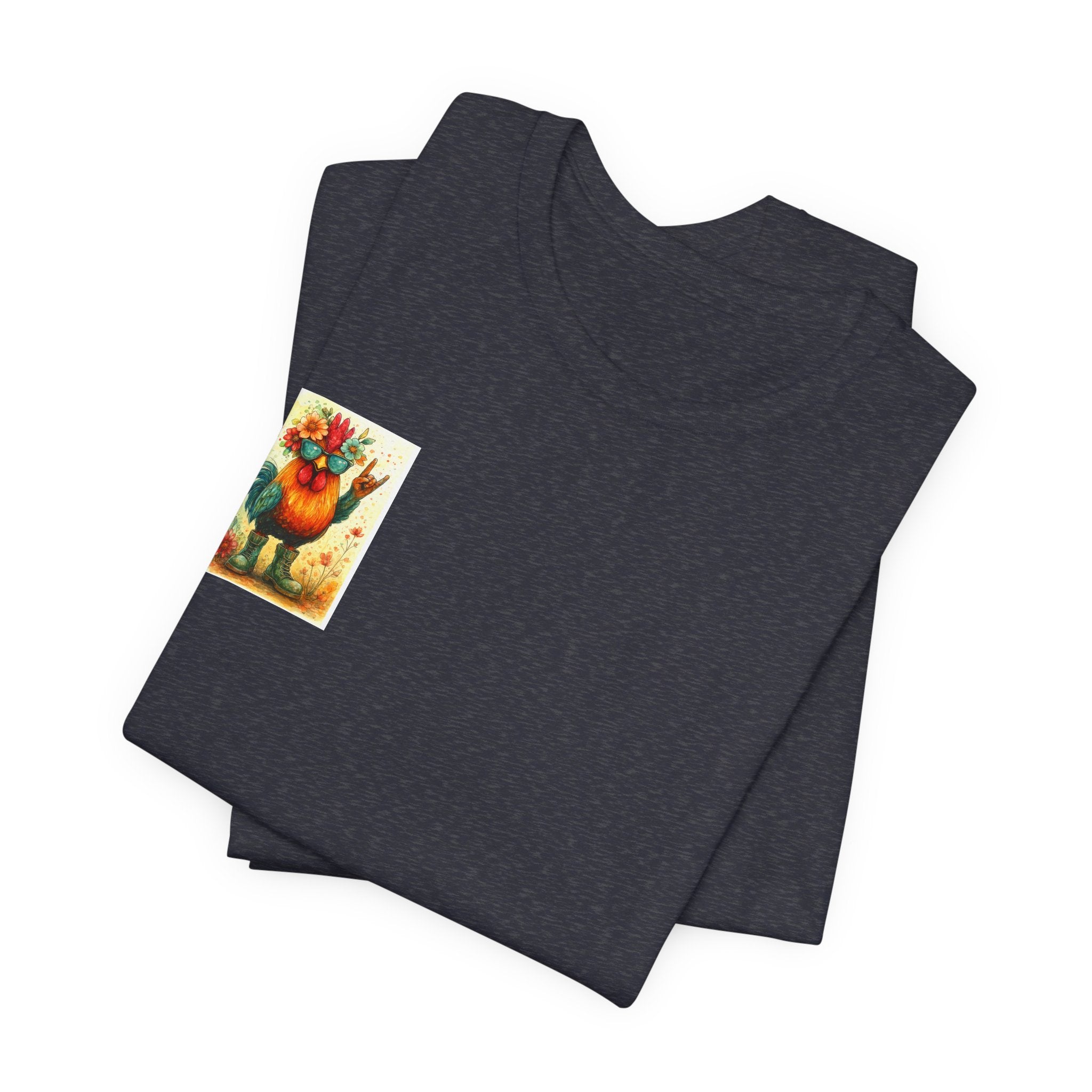 Cool Chicken Chick T-Shirt — Colorful Floral Rooster Graphic Tee
