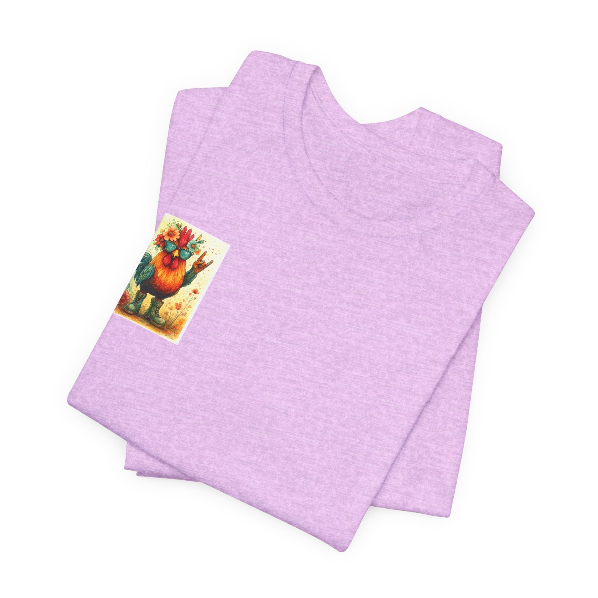 Cool Chicken Chick T-Shirt — Colorful Floral Rooster Graphic Tee