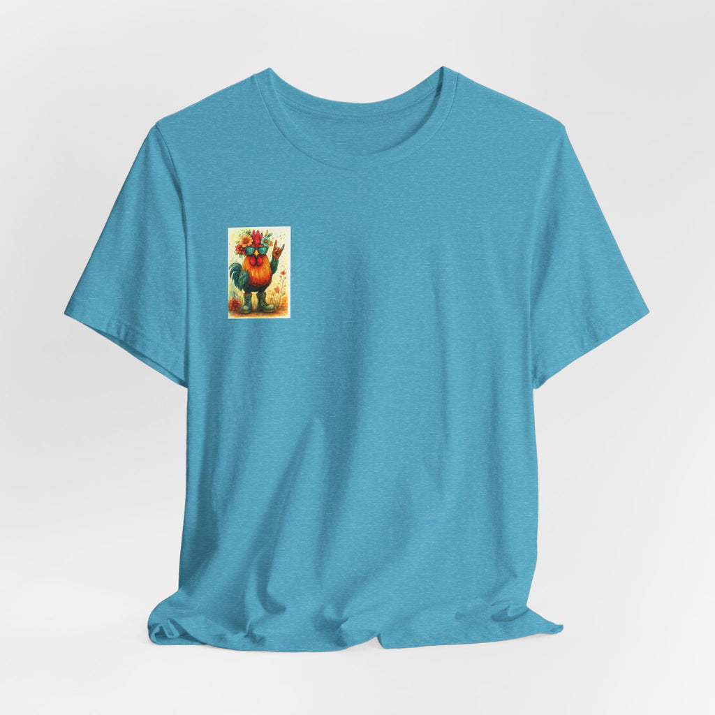 Cool Chicken Chick T-Shirt — Colorful Floral Rooster Graphic Tee