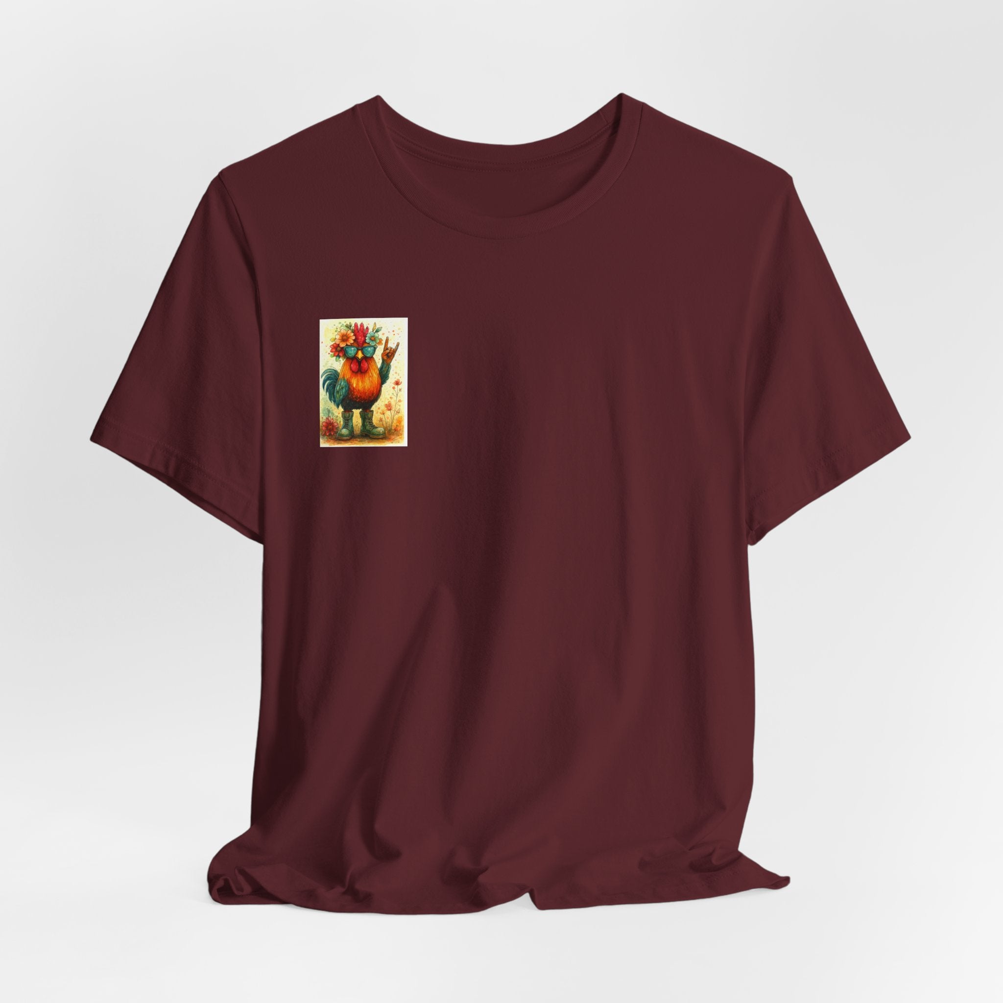 Cool Chicken Chick T-Shirt — Colorful Floral Rooster Graphic Tee