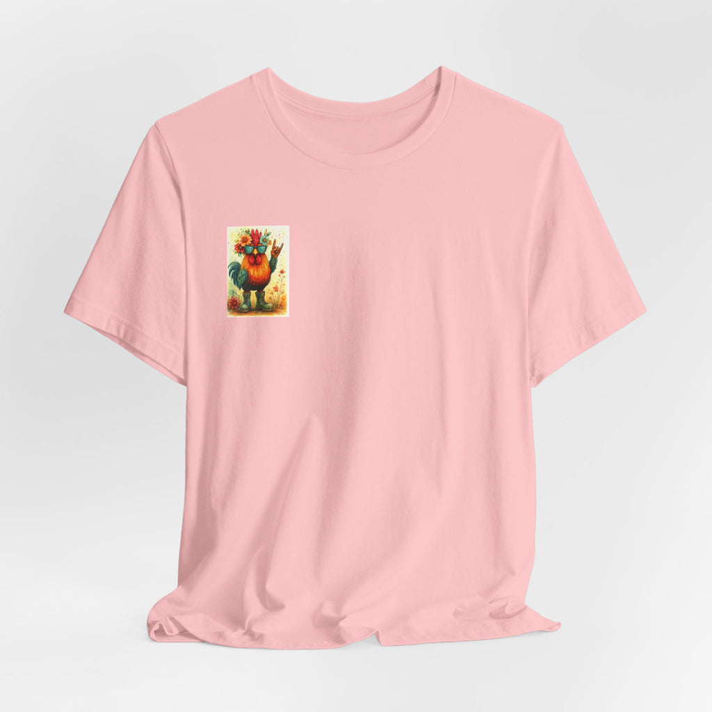 Cool Chicken Chick T-Shirt — Colorful Floral Rooster Graphic Tee