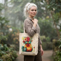 Colorful Rooster with Sunglasses and Flower Crown Tote | Canvas Market Bag
